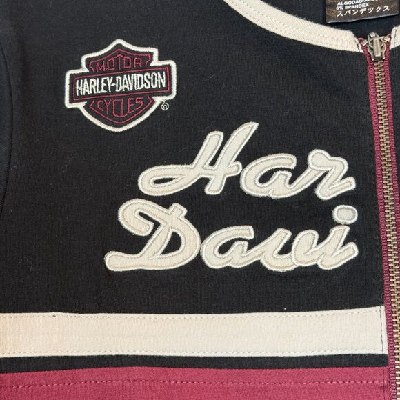 Harley Davidson Quarter Zip Embroidered Patch Hog Tee Black Red Y2K Medium - Picture 4 of 9